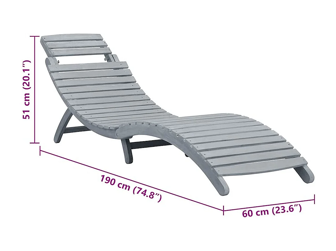 Chaise longue avec coussin Gris Bois d'acacia solide