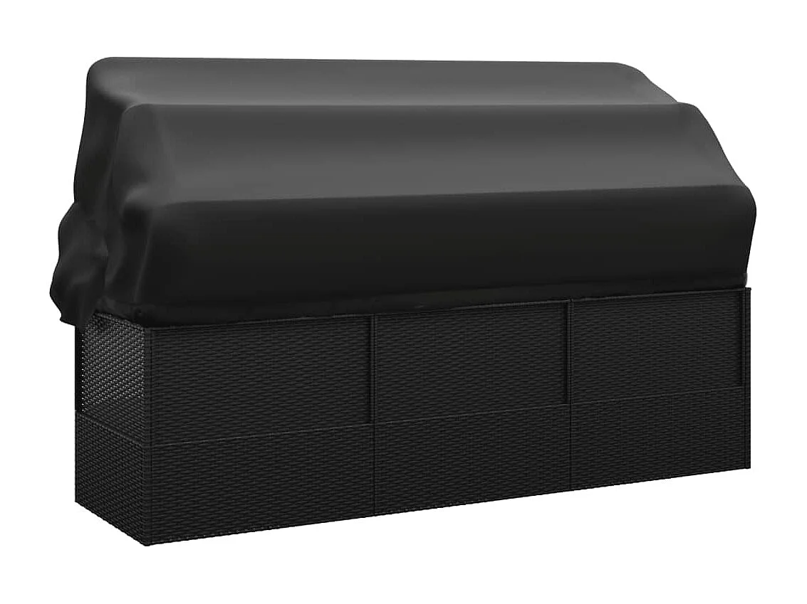 Outdoor-Loungebett mit Dach und Kissen Schwarz Poly Rattan