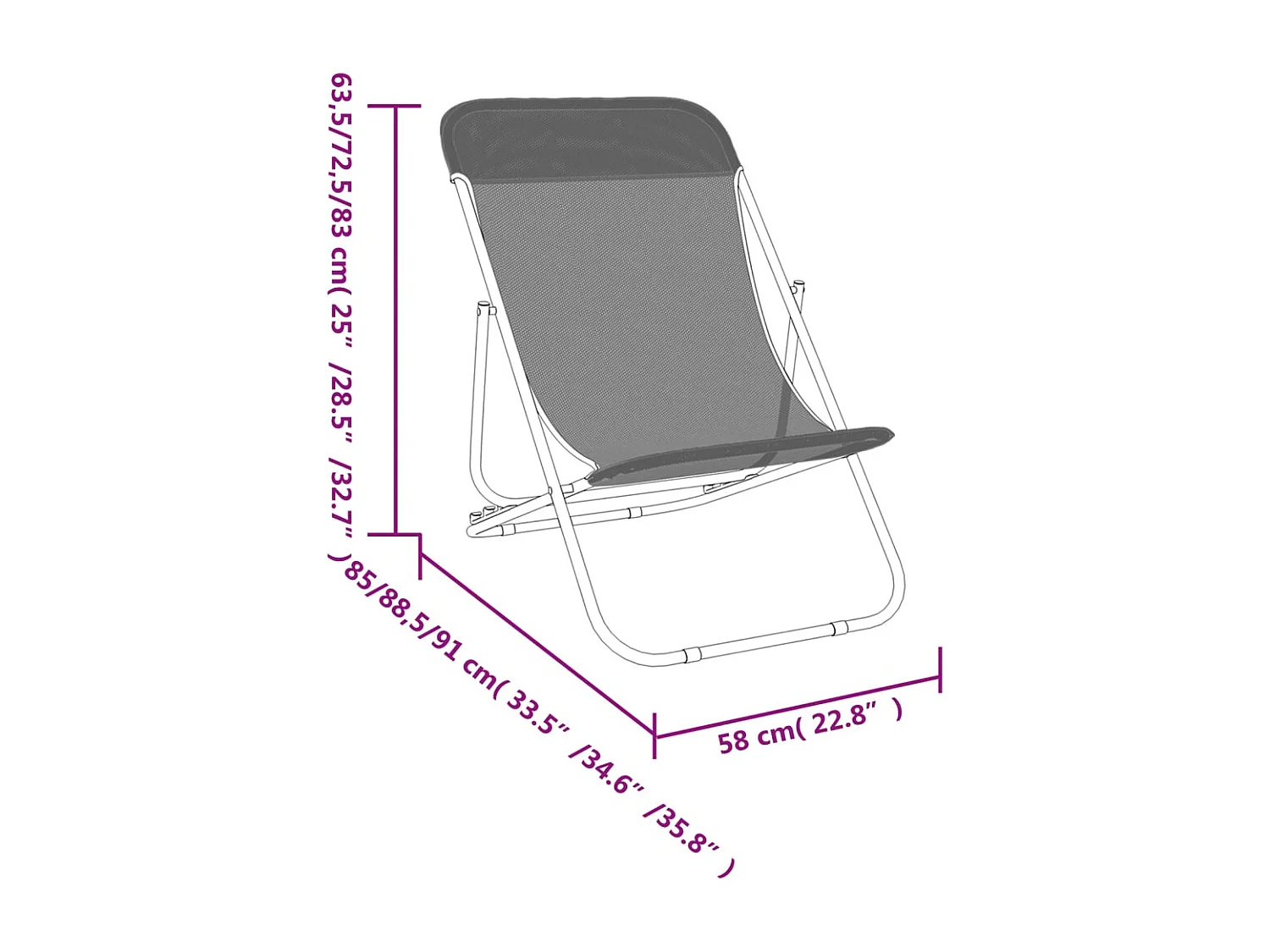 Chaises plage pliantes lot de 2 textilène acier enduit poudre