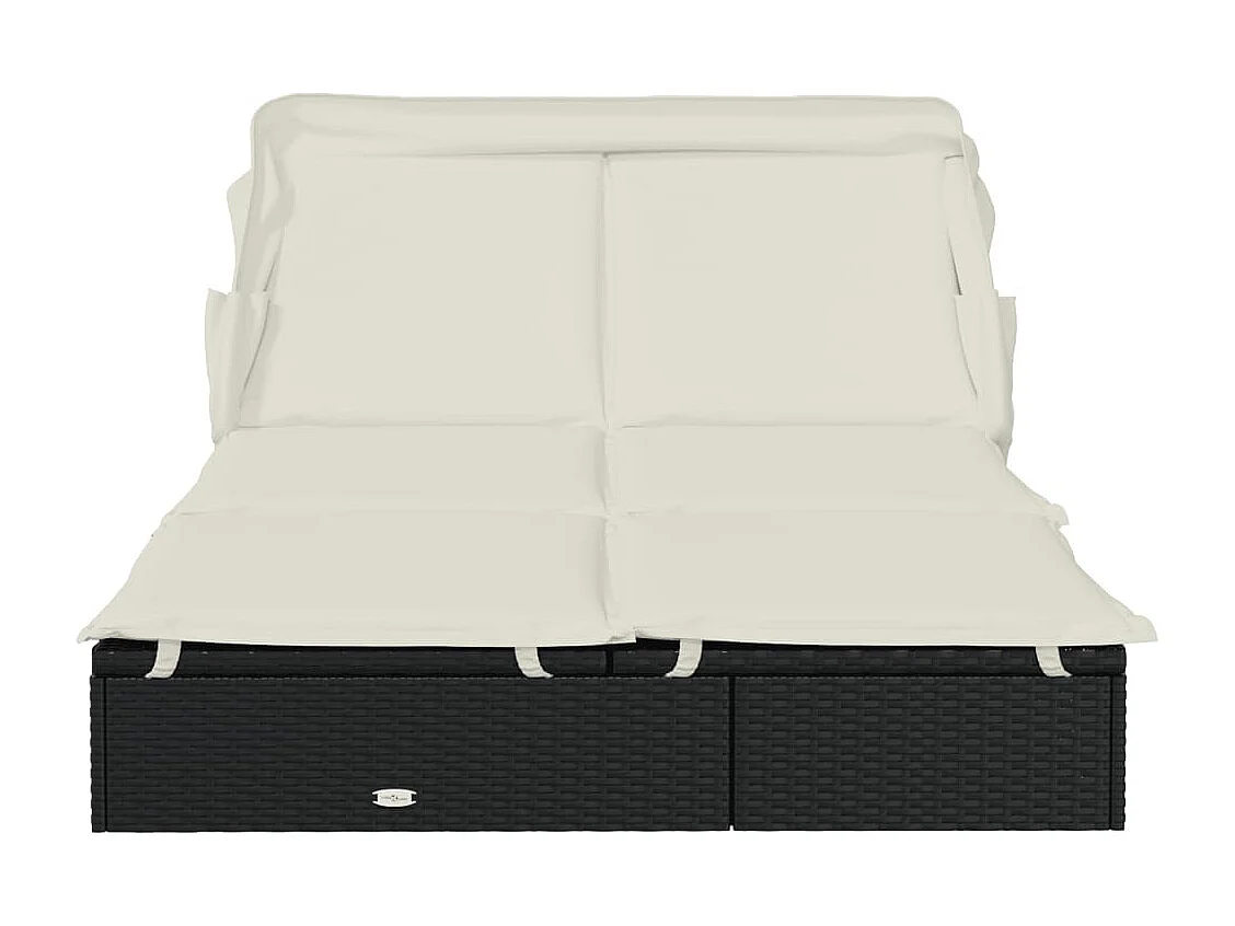 2-Personen-Sonnenliege mit Dach Schwarz 213x118x97 Poly Rattan