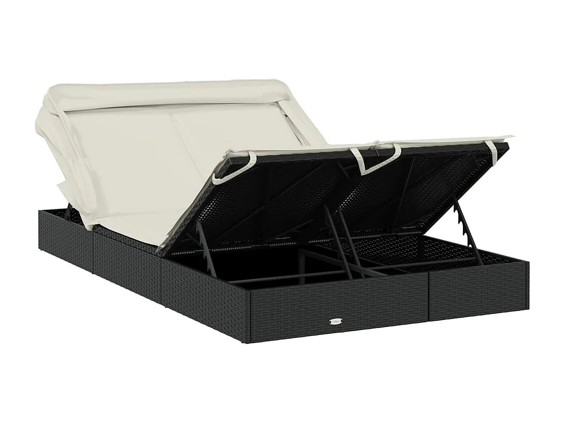 2-Personen-Sonnenliege mit Dach Schwarz 213x118x97 Poly Rattan