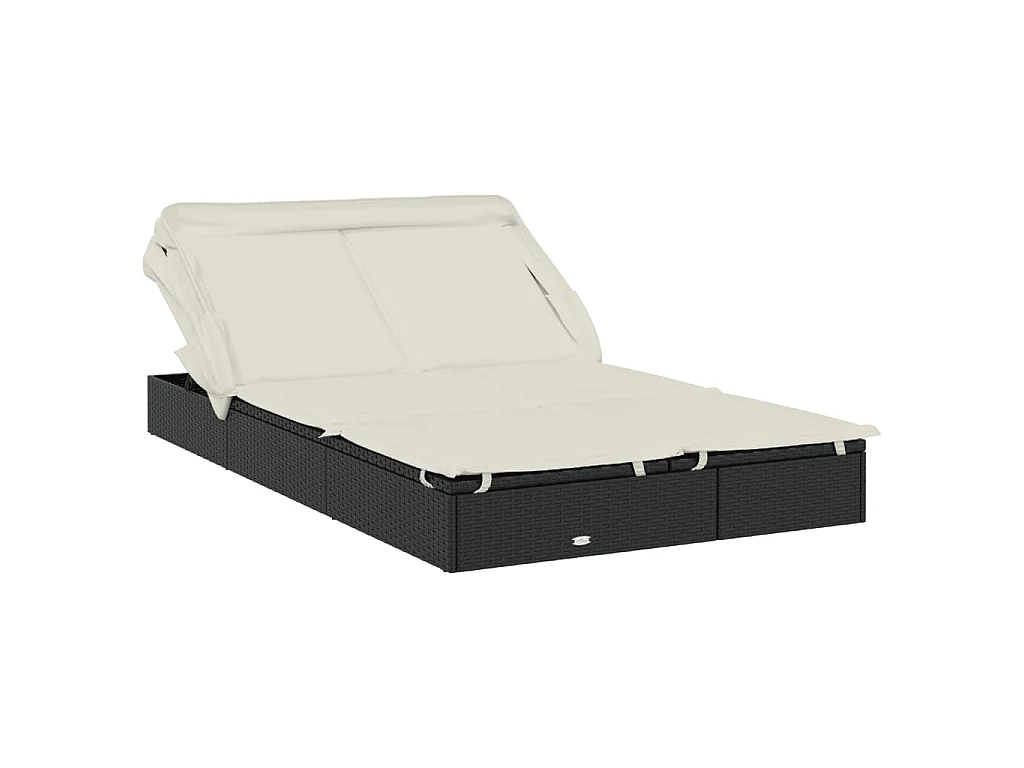 2-Personen-Sonnenliege mit Dach Schwarz 213x118x97 Poly Rattan