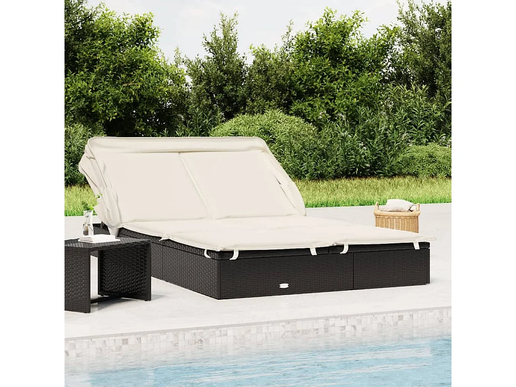 2-Personen-Sonnenliege mit Dach Schwarz 213x118x97 Poly Rattan