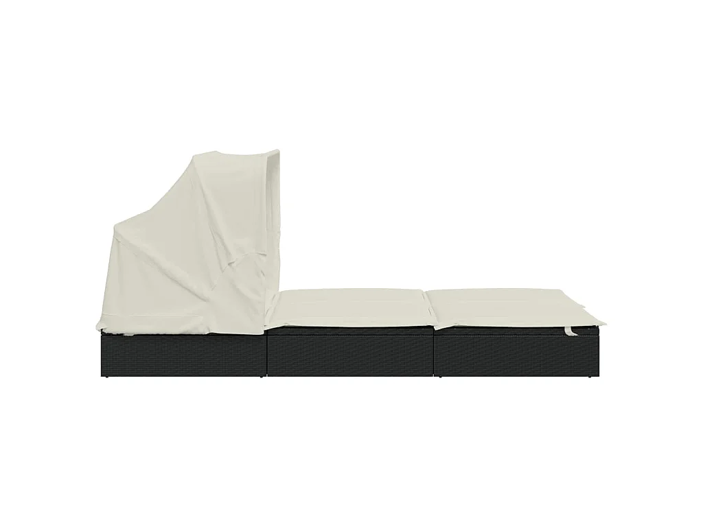 2-Personen-Sonnenliege mit Dach Schwarz 213x118x97 Poly Rattan