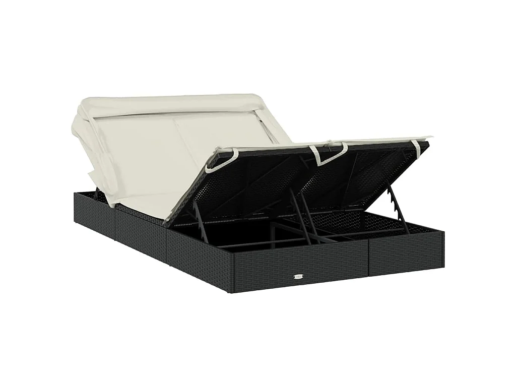 2-Personen-Sonnenliege mit Dach Schwarz 213x118x97 Poly Rattan