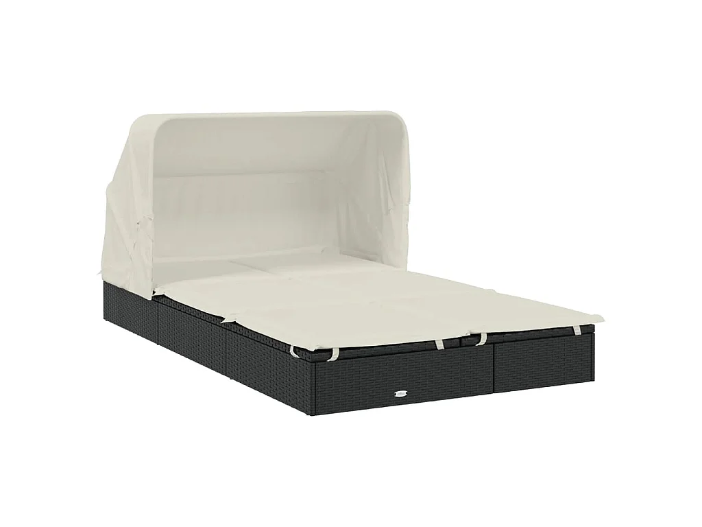 Ligbed 2-persoons met dak 213x118x97 cm poly rattan zwart