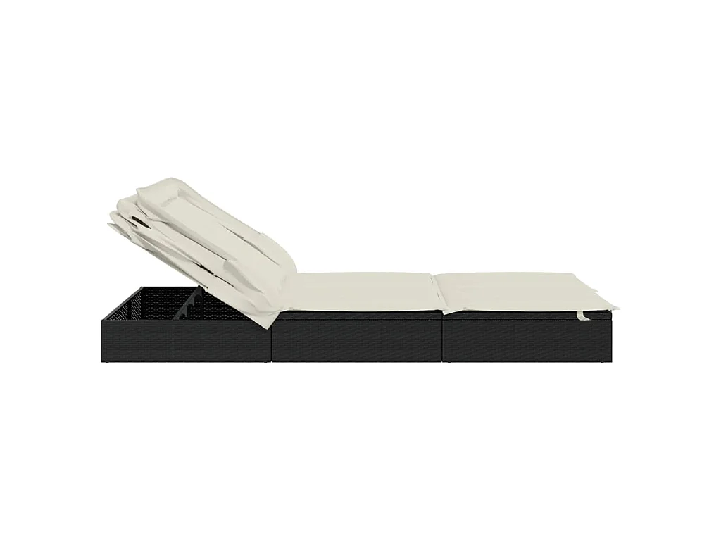 Ligbed 2-persoons met dak 213x118x97 cm poly rattan zwart