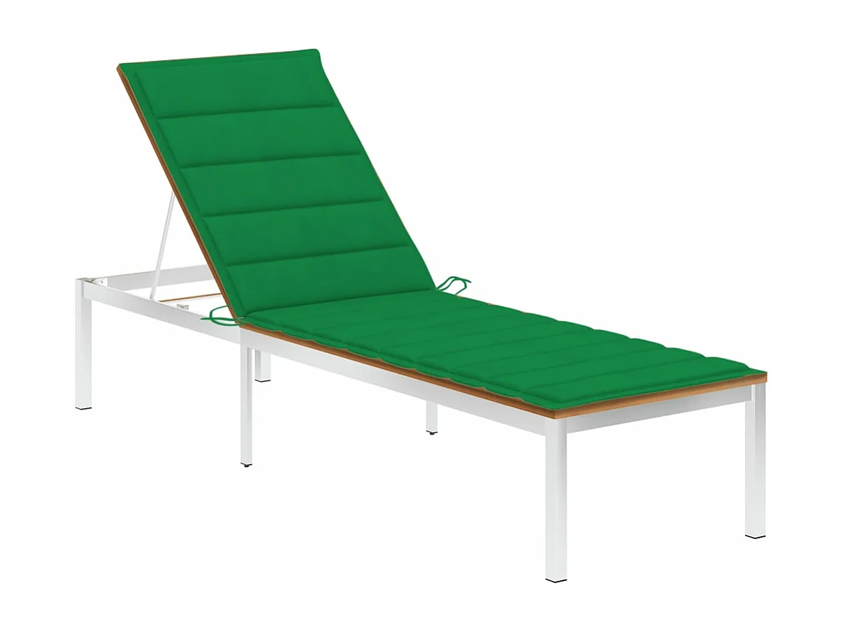 Chaise longue avec coussin Bois d'acacia et acier inoxydable