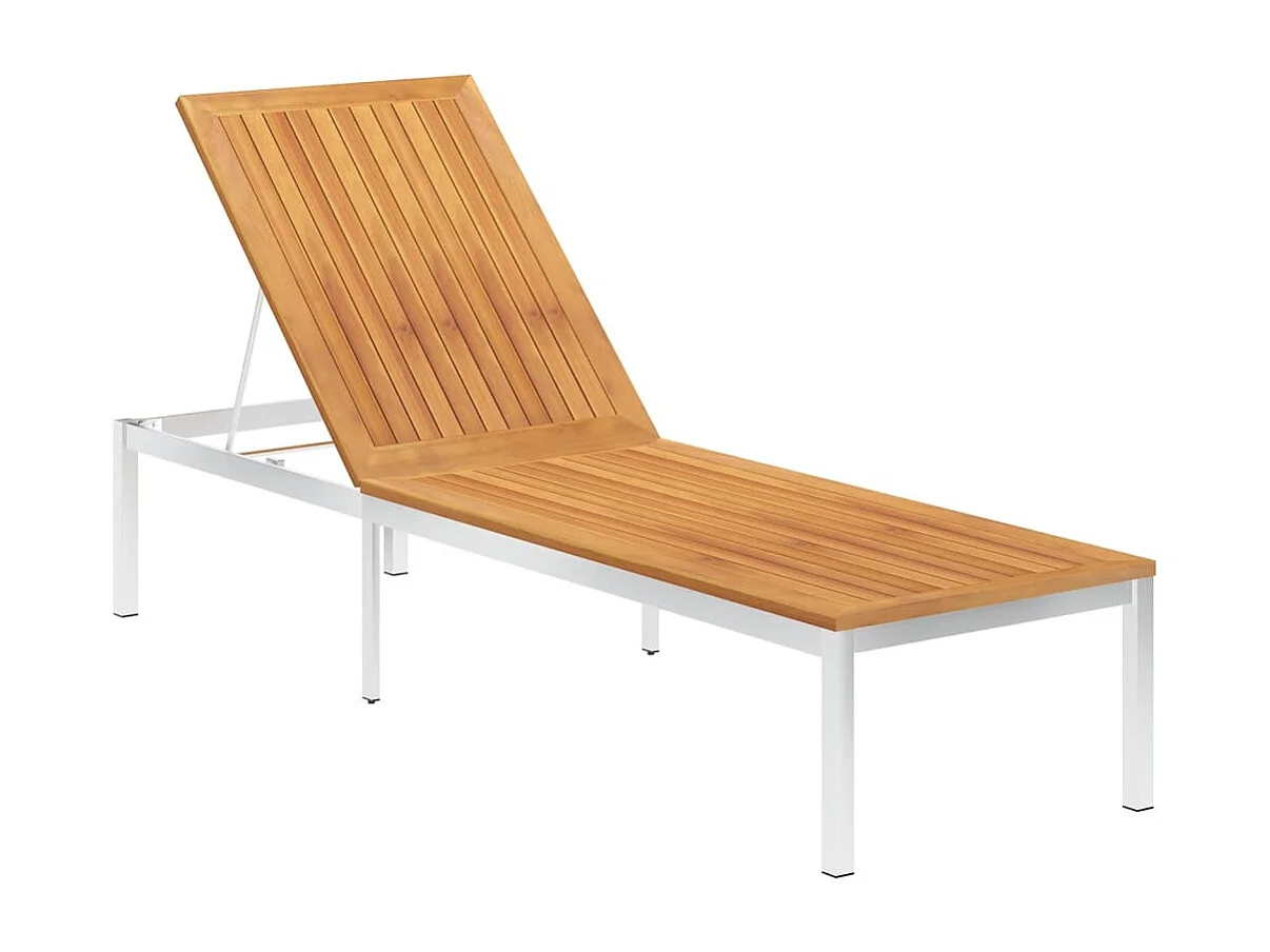 Chaise longue avec coussin Bois d'acacia et acier inoxydable