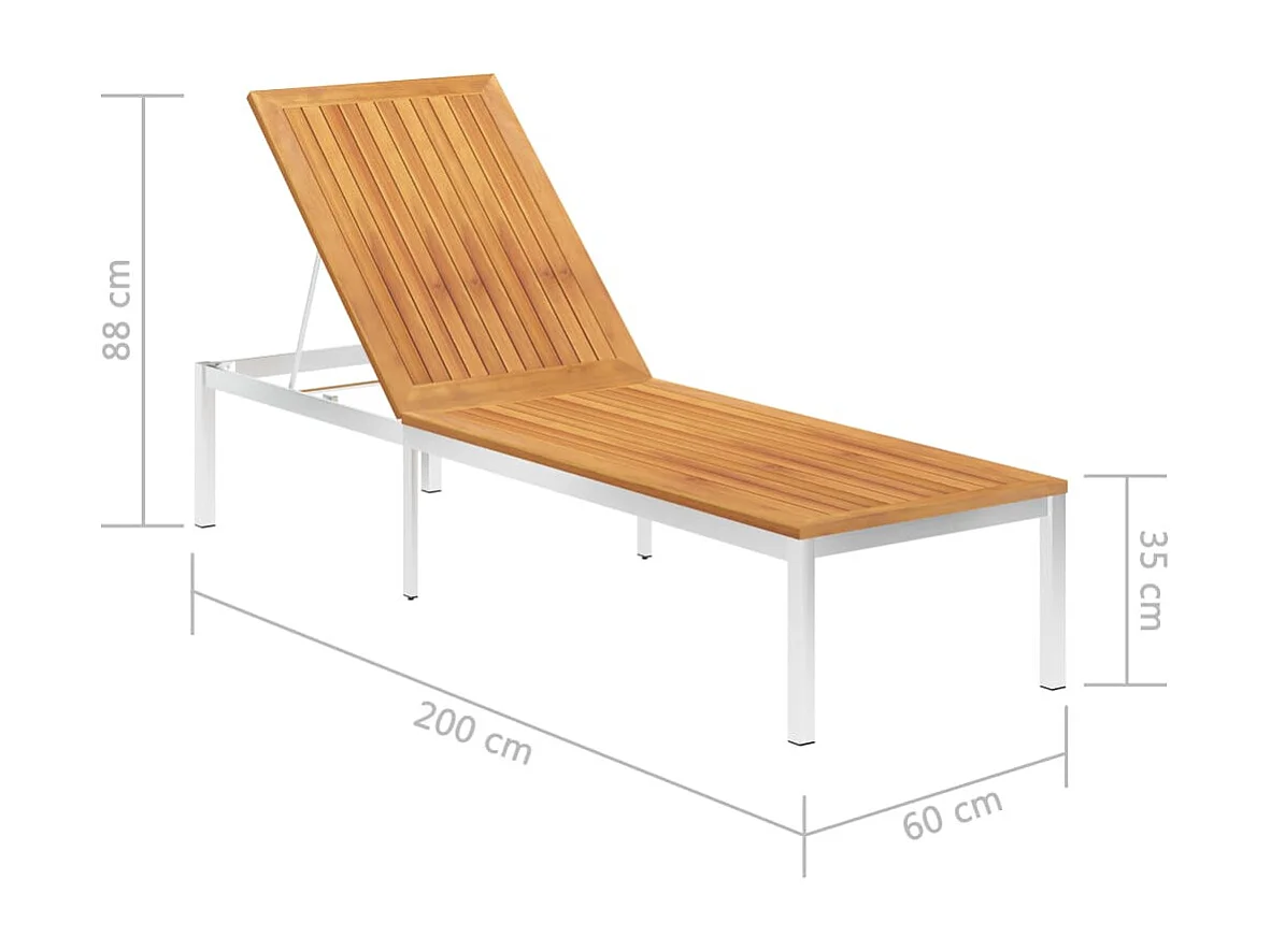 Chaise longue avec coussin Bois d'acacia et acier inoxydable