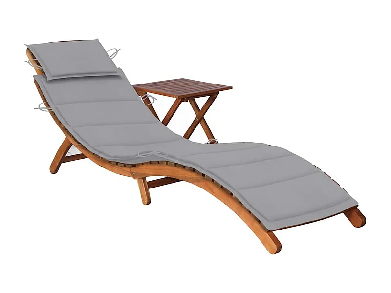 Sonnenliege mit Tisch und Auflage Massivholz Akazie