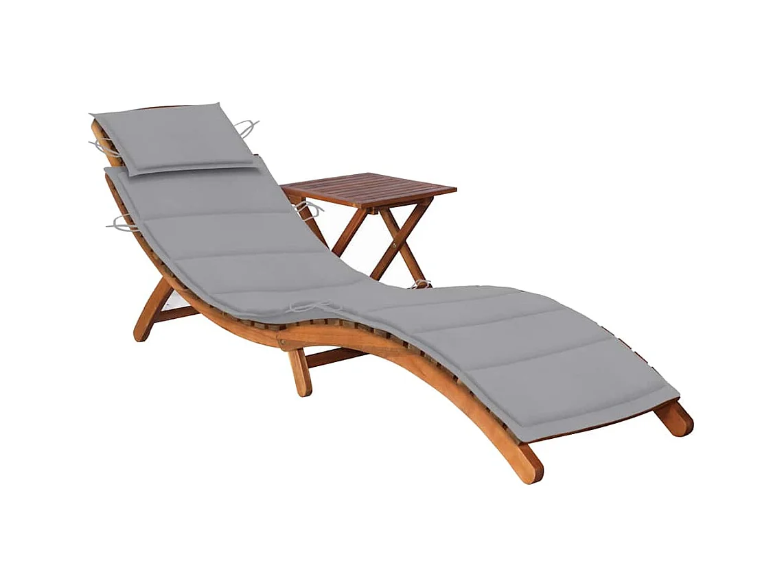 Chaise longue de jardin avec table et coussin Bois d'acacia