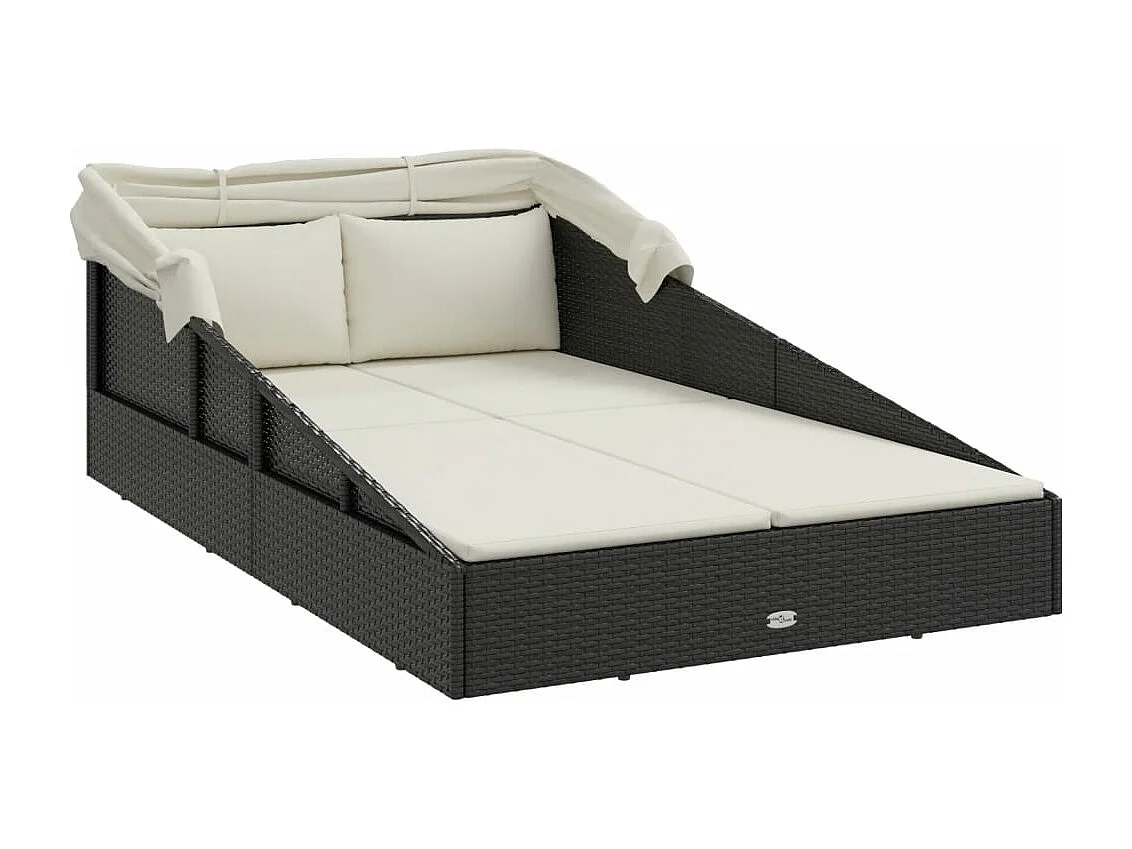 Sonnenliege mit Faltdach Schwarz 200x114x128 cm Poly Rattan