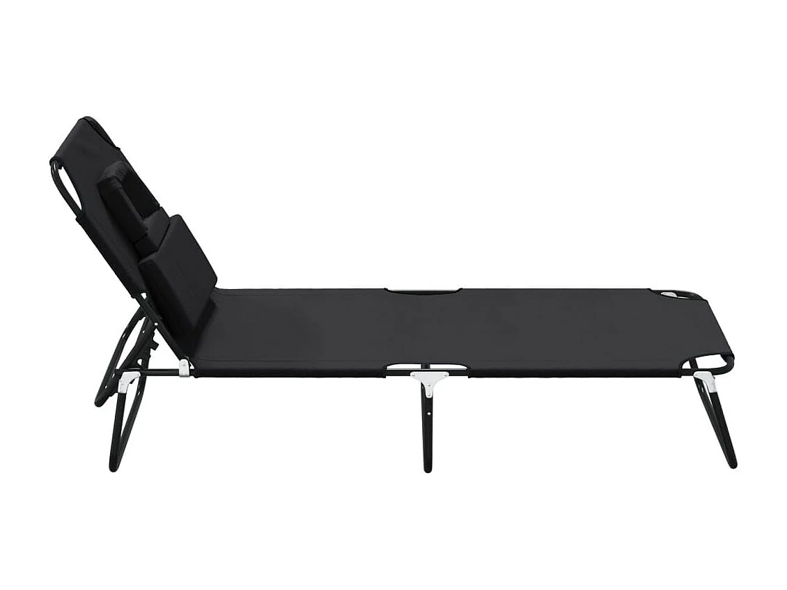 Chaise longue pliante noir tissu oxford acier enduit de poudre