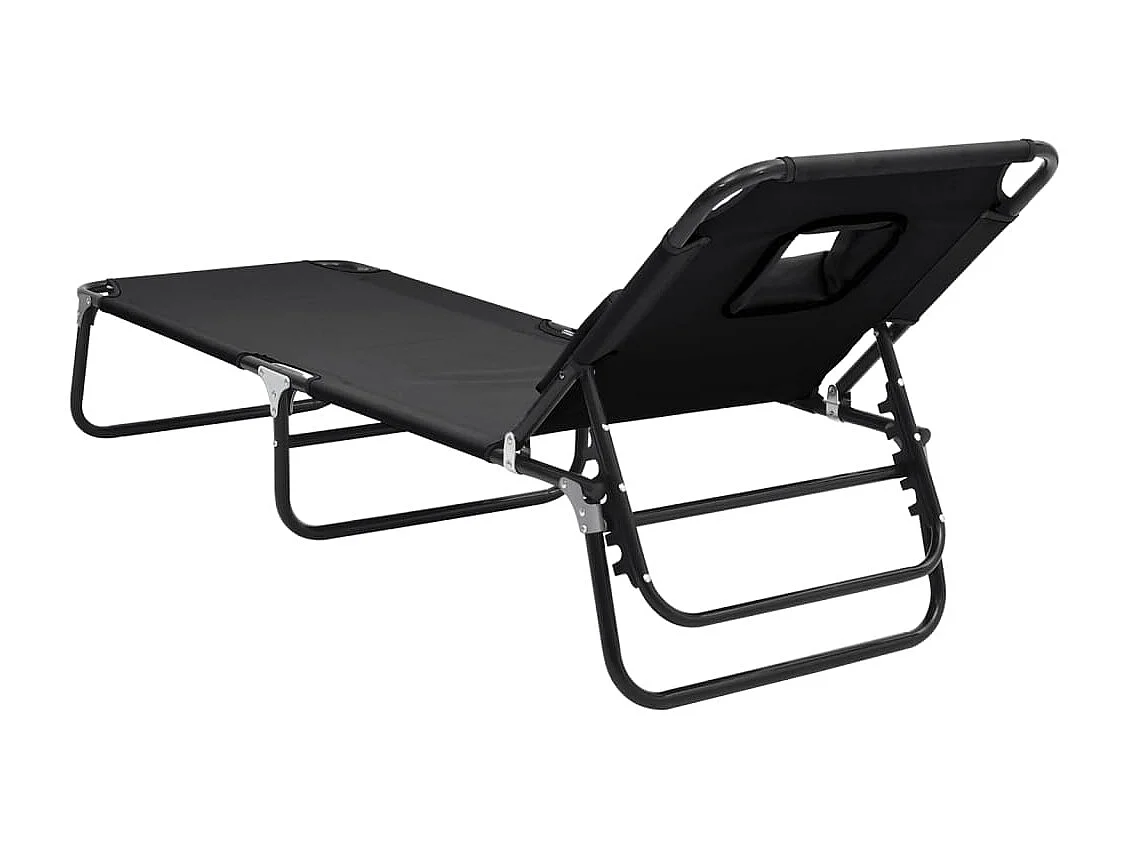 Chaise longue pliante noir tissu oxford acier enduit de poudre