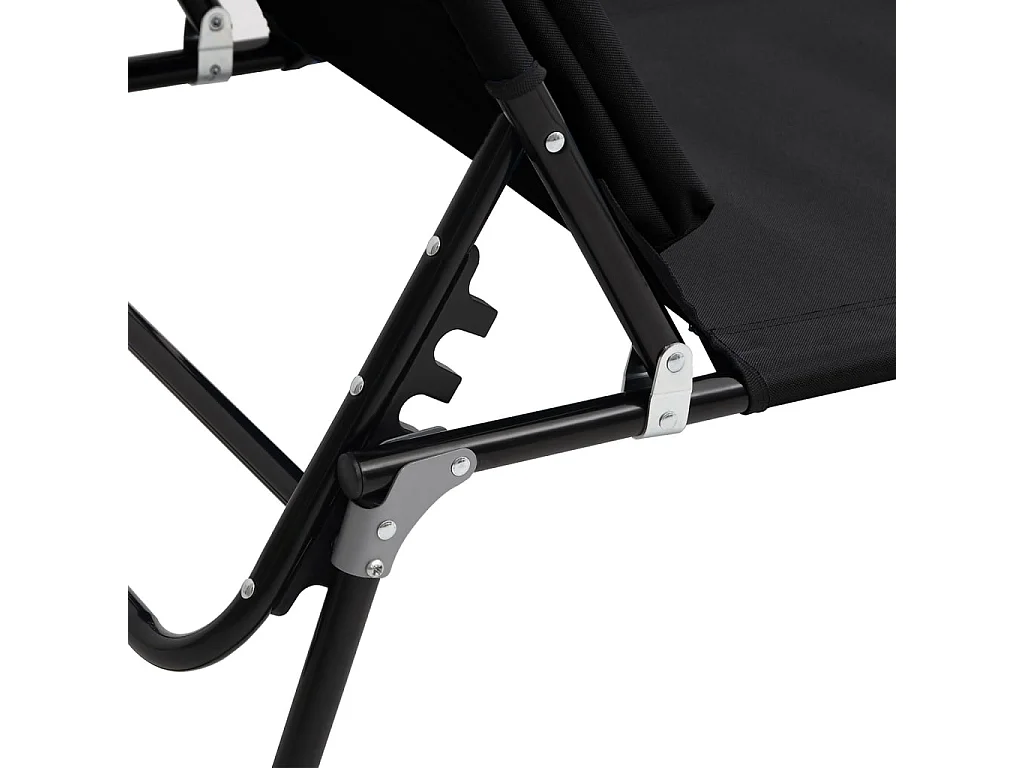 Chaise longue pliante noir tissu oxford acier enduit de poudre