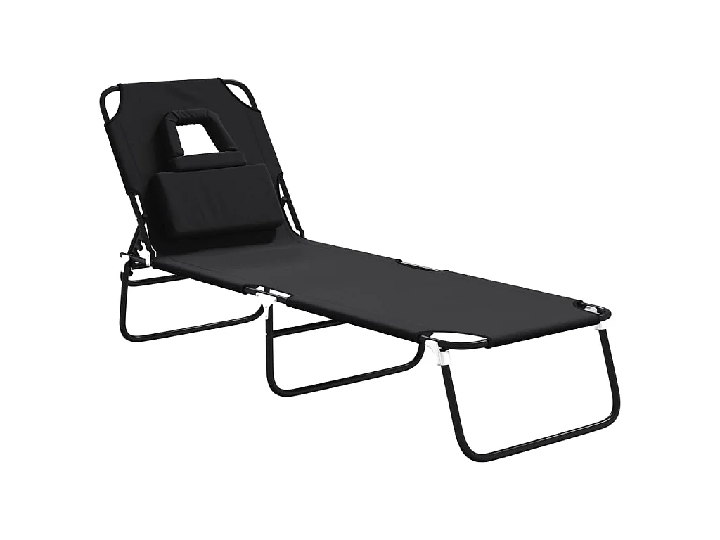 Chaise longue pliante noir tissu oxford acier enduit de poudre