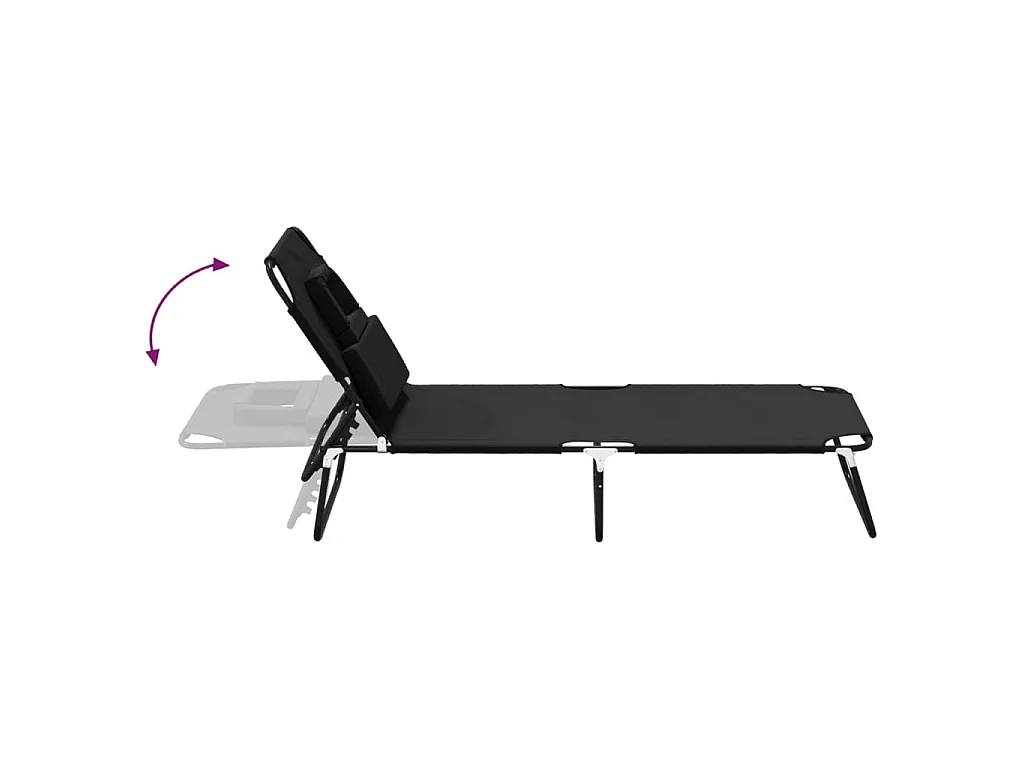Chaise longue pliante noir tissu oxford acier enduit de poudre