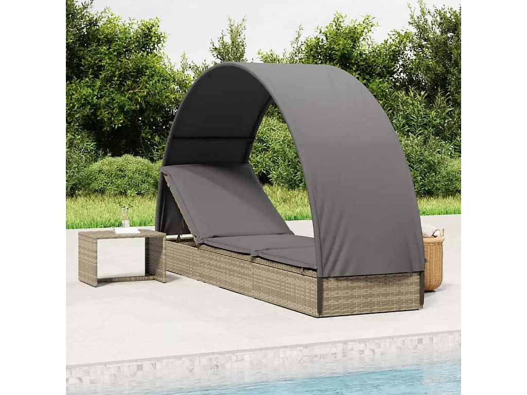 Lettino con Tetto Rotondo Grigio 211x57x140 cm Polyrattan