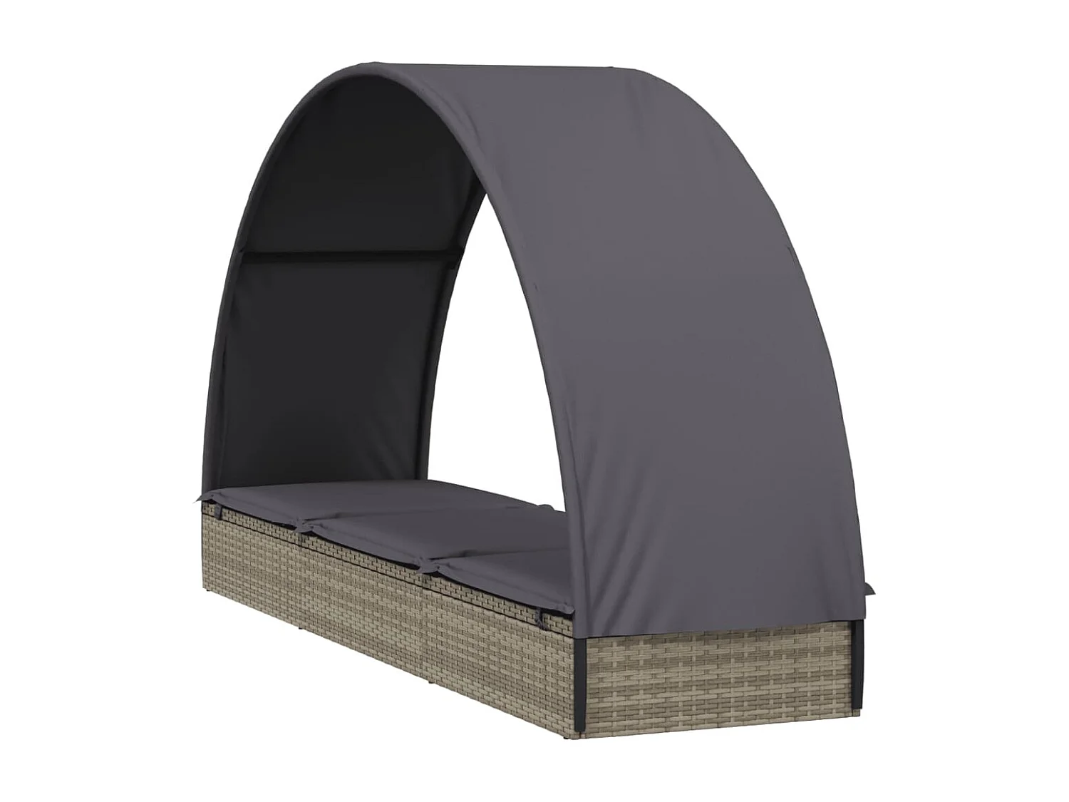 Lettino con Tetto Rotondo Grigio 211x57x140 cm Polyrattan