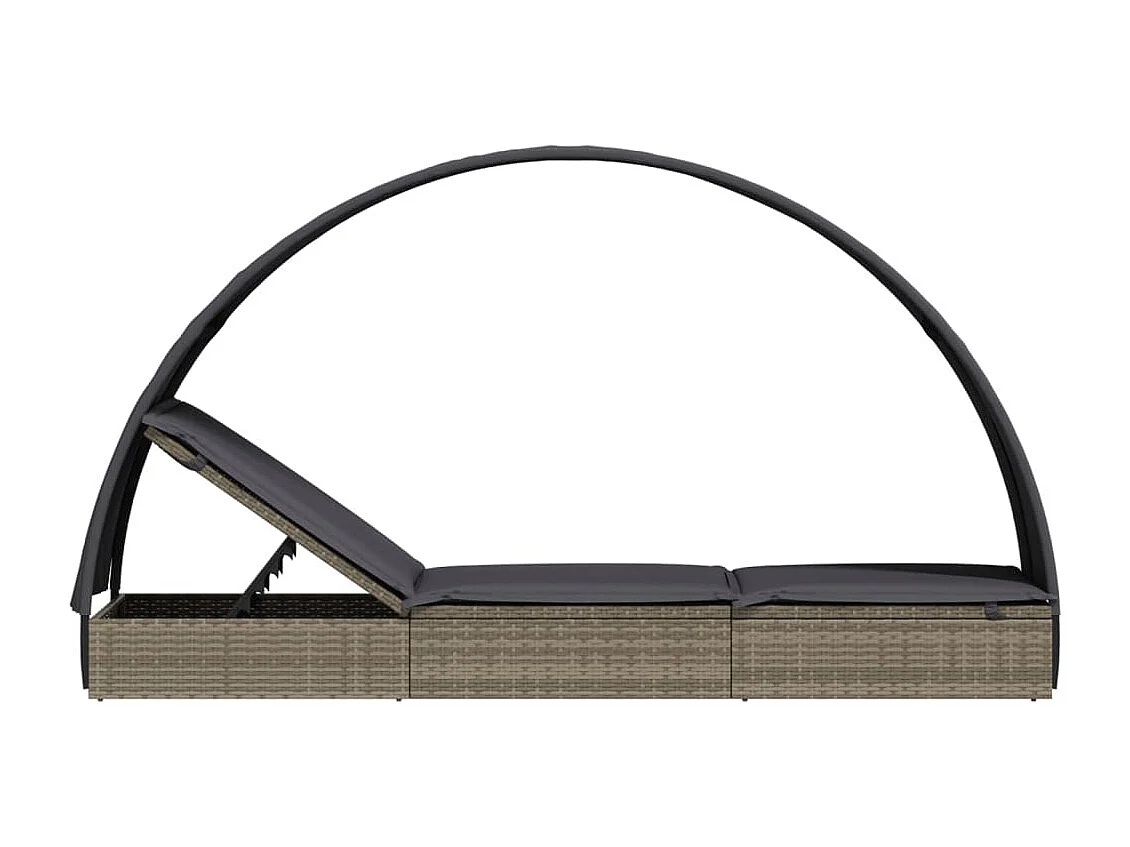 Lettino con Tetto Rotondo Grigio 211x57x140 cm Polyrattan