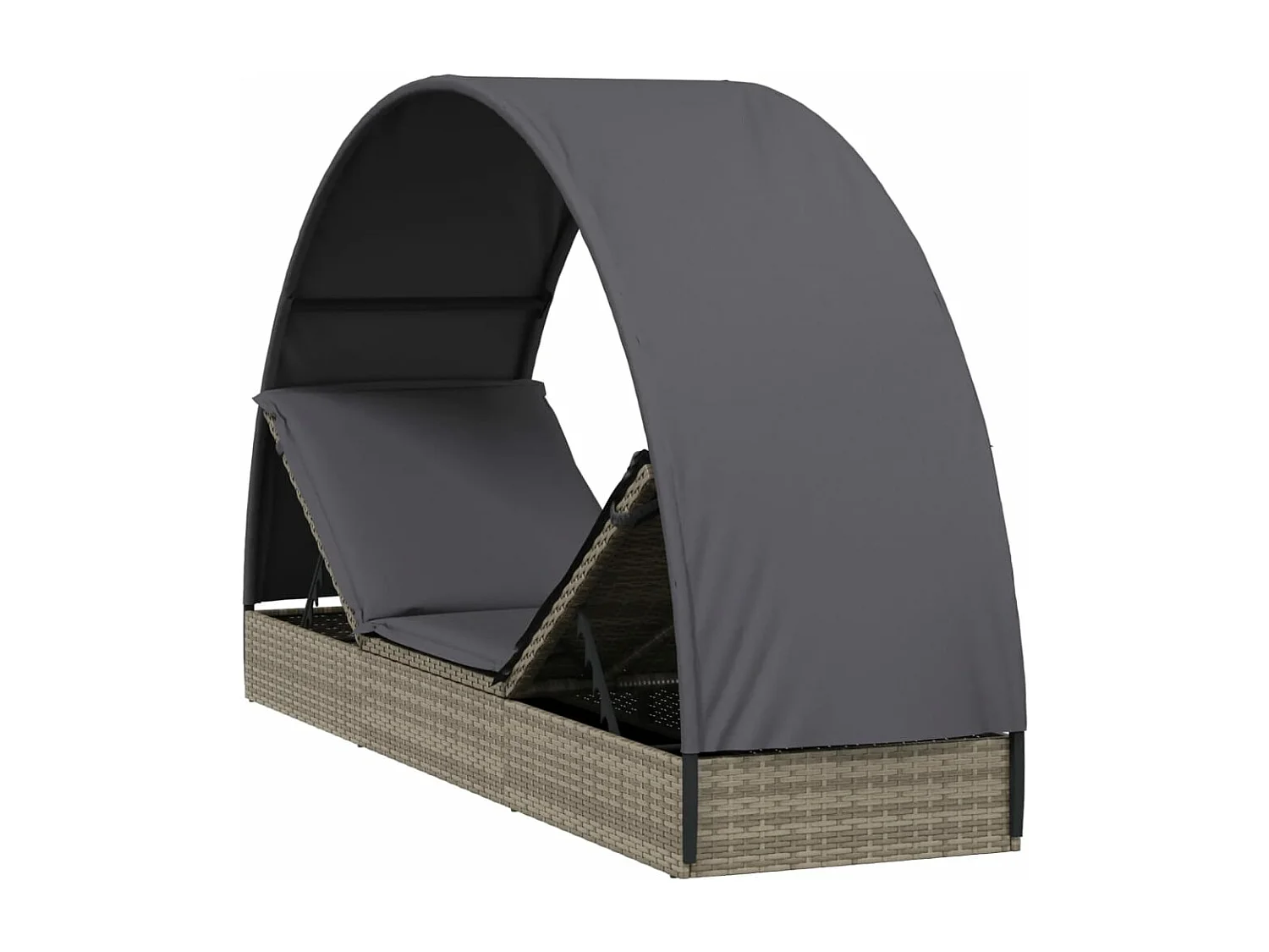 Lettino con Tetto Rotondo Grigio 211x57x140 cm Polyrattan