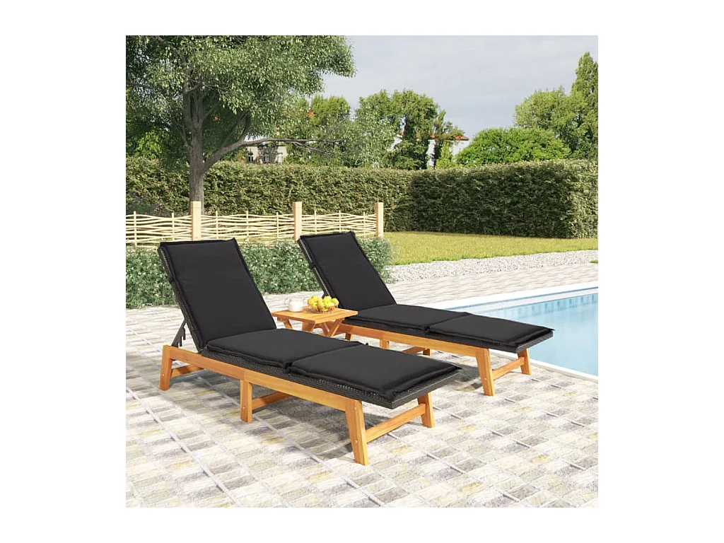 Salon de jardin 3 pcs résine tressée et bois massif d'acacia