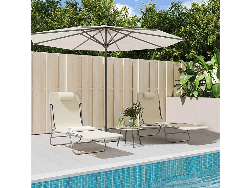 Chaises longues pliables lot de 2 crème textilène et acier