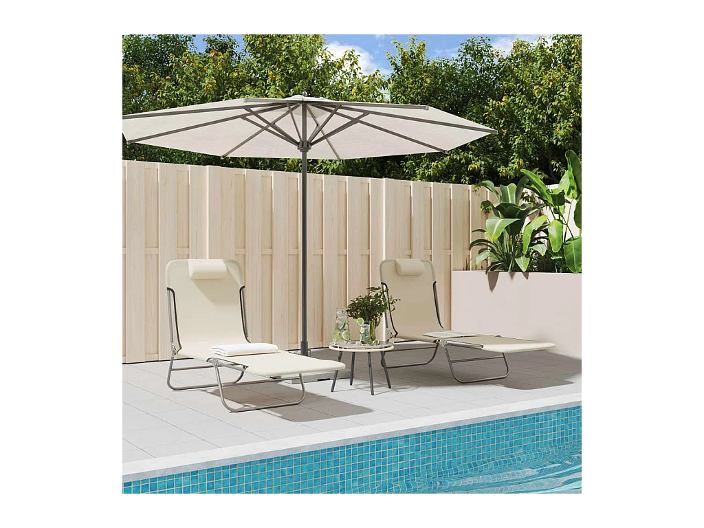 Chaises longues pliables lot de 2 crème textilène et acier