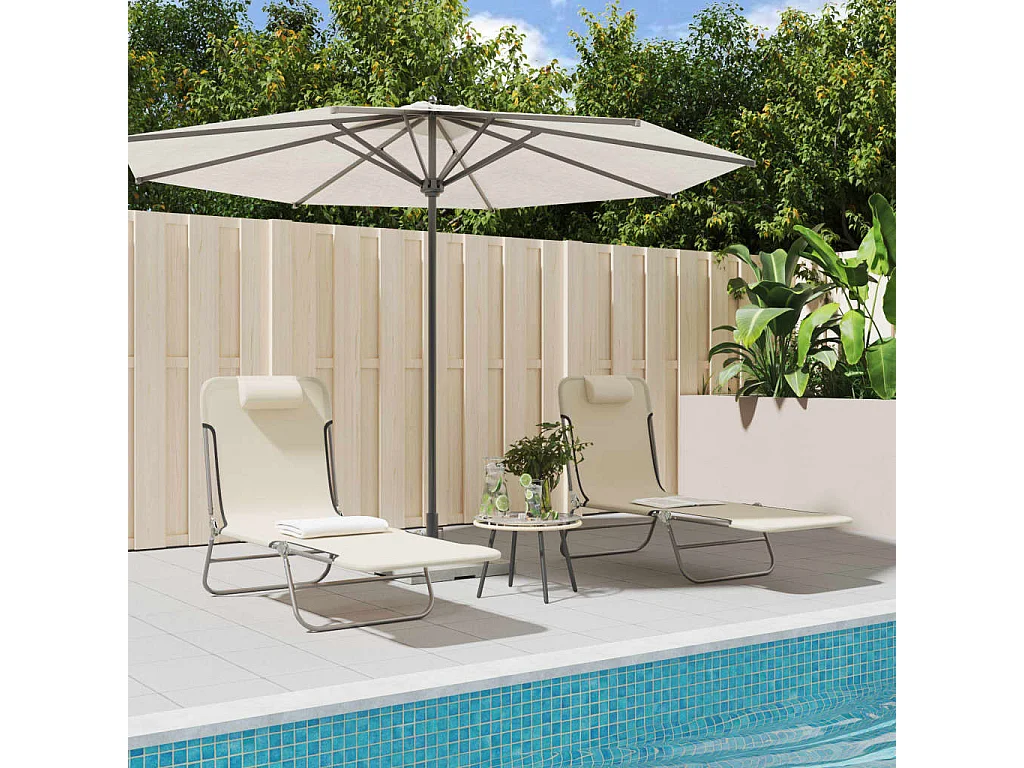 Chaises longues pliables lot de 2 crème textilène et acier