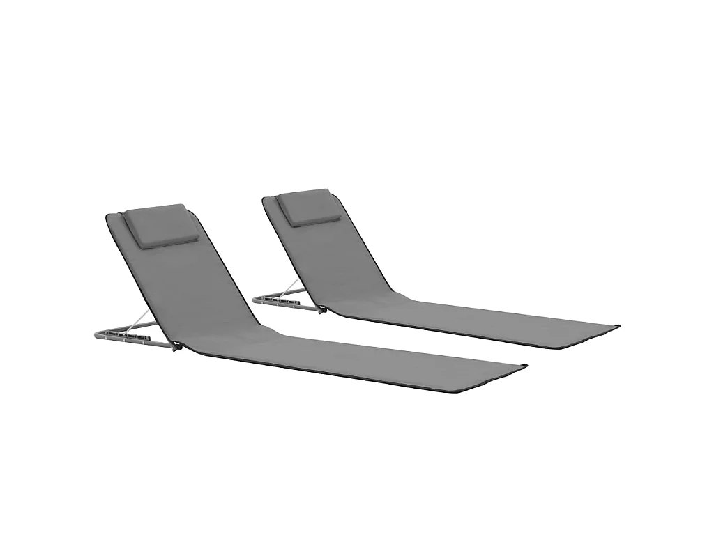 Colchões de praia dobráveis 2 pcs aço e tecido cinzento