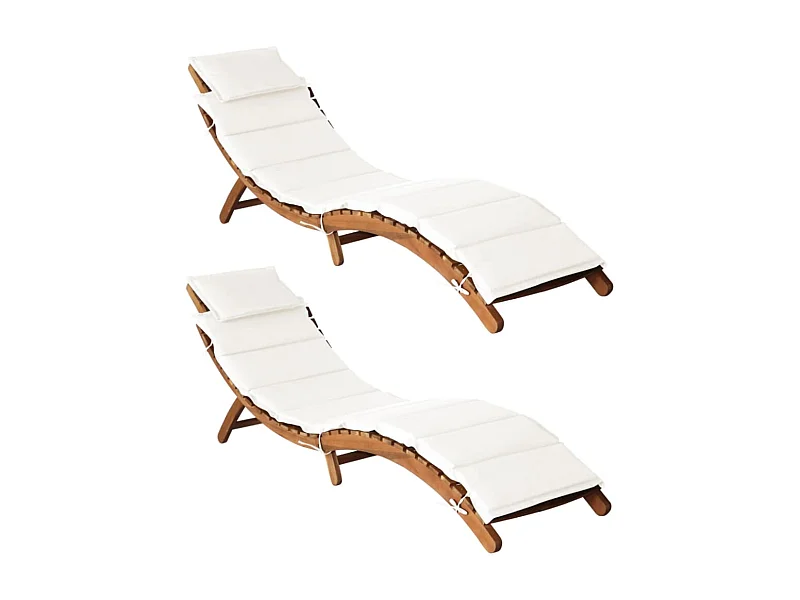 Espreguiçadeiras com almofadões 2 pcs acácia maciça branco nata