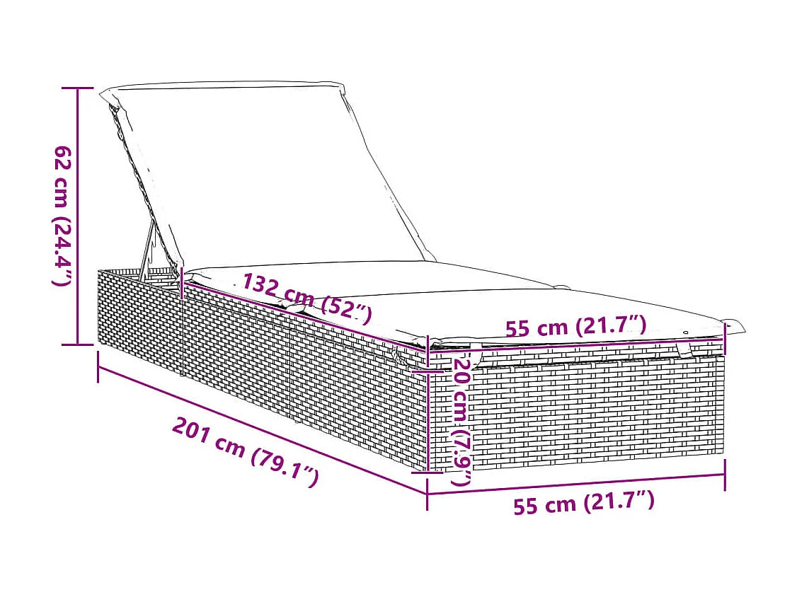 Espreguiçadeiras com mesa 2 pcs vime PE cinzento