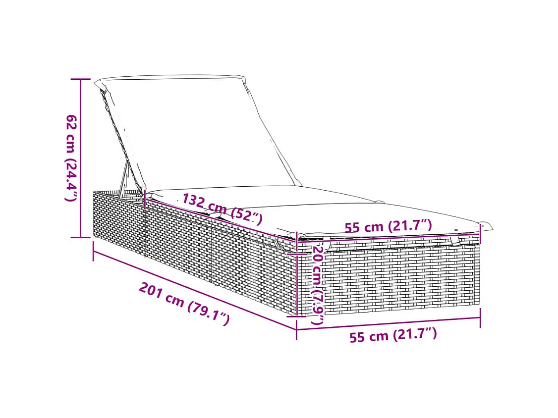 Sonnenliegen 2 Stk. mit Tisch Grau Poly Rattan