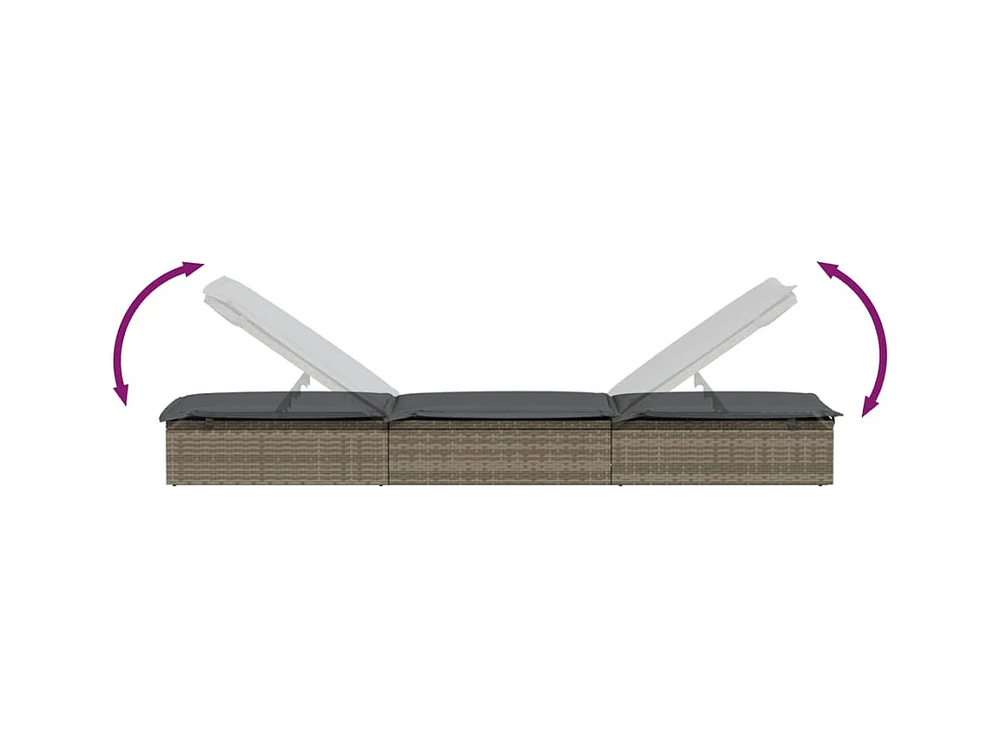 Sonnenliegen 2 Stk. mit Tisch Grau Poly Rattan