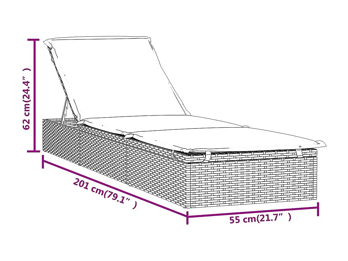 Transats 2 pcs avec table gris résine tressée