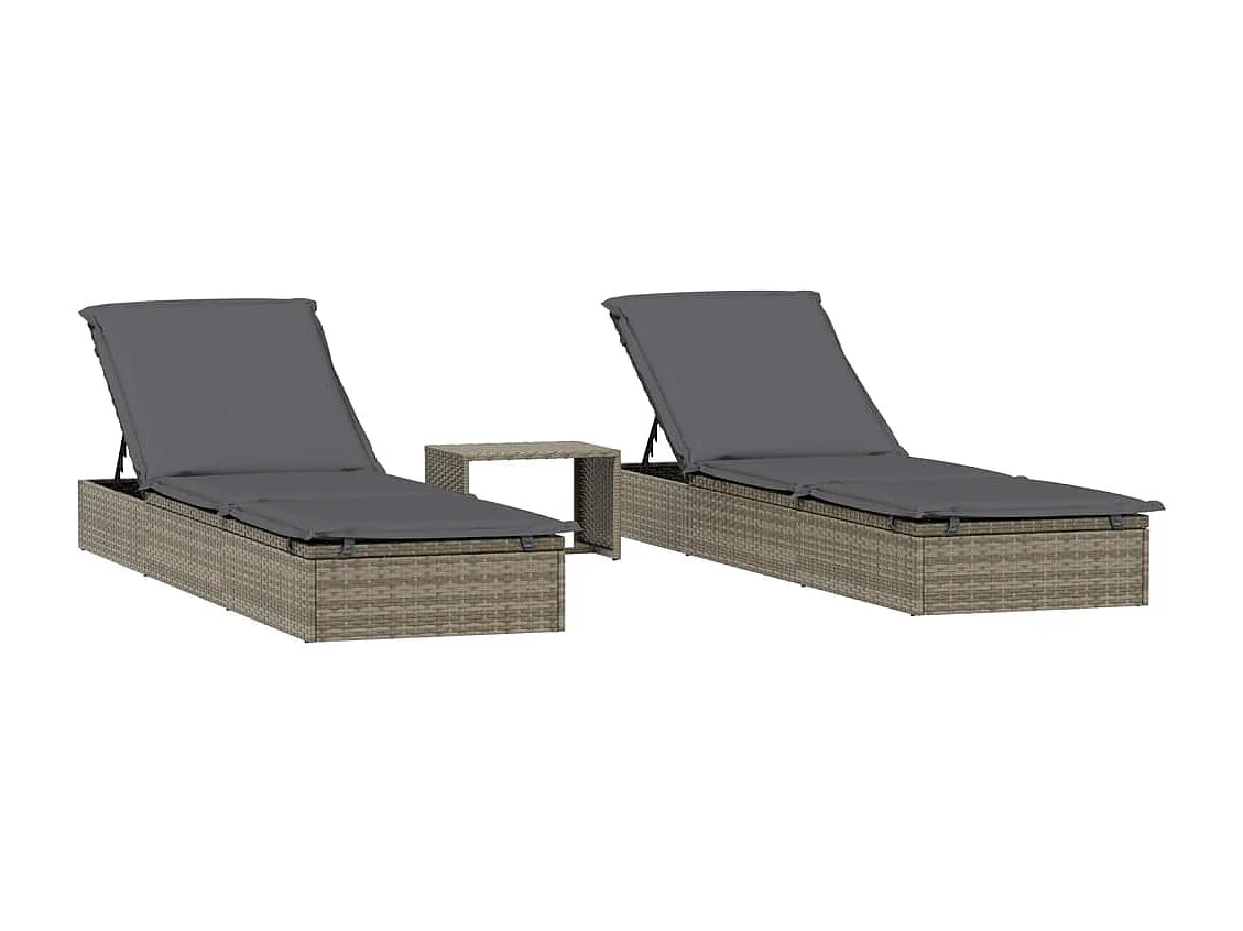 Lettini Prendisole 2pz con Tavolino Grigio in Polyrattan