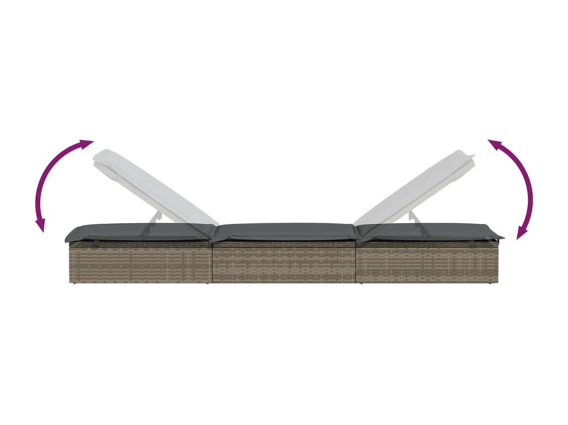 Lettini Prendisole 2pz con Tavolino Grigio in Polyrattan