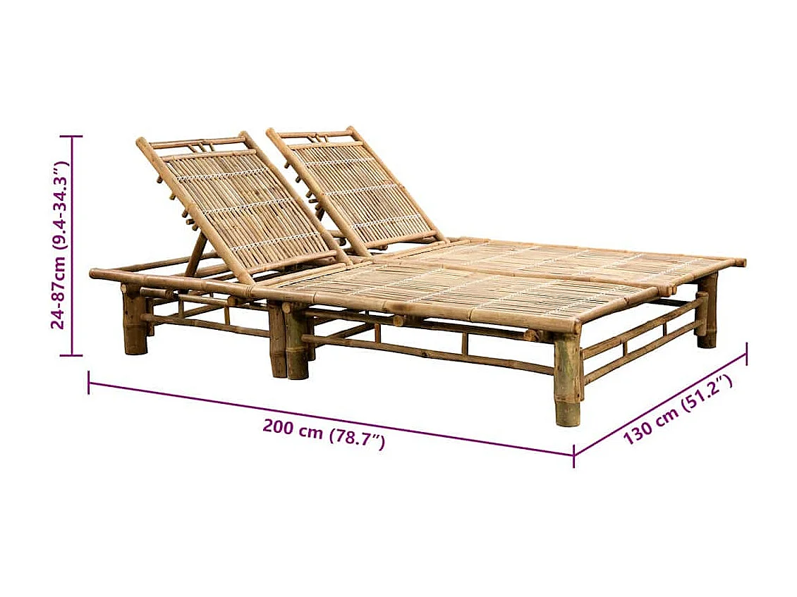 2-Personen-Sonnenliege mit Auflagen Bambus