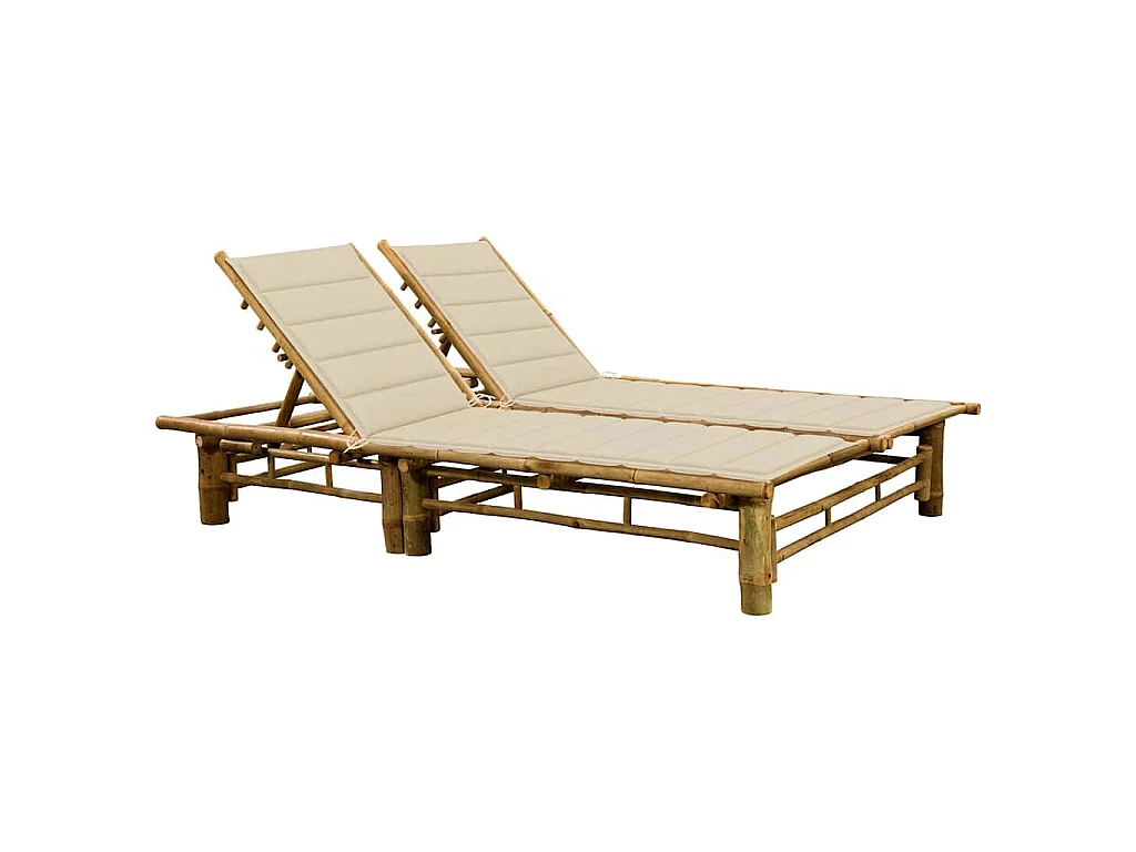 Chaise longue pour 2 personnes avec coussins Bambou