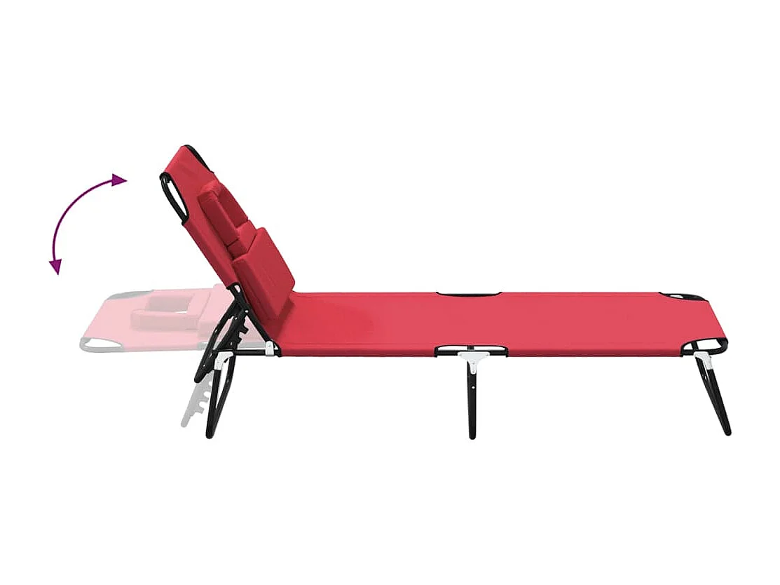 Chaise longue pliante rouge tissu oxford acier enduit de poudre