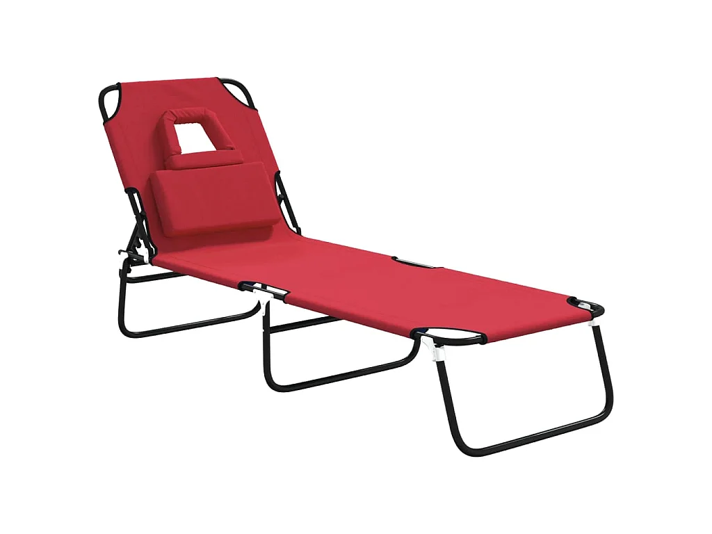 Chaise longue pliante rouge tissu oxford acier enduit de poudre