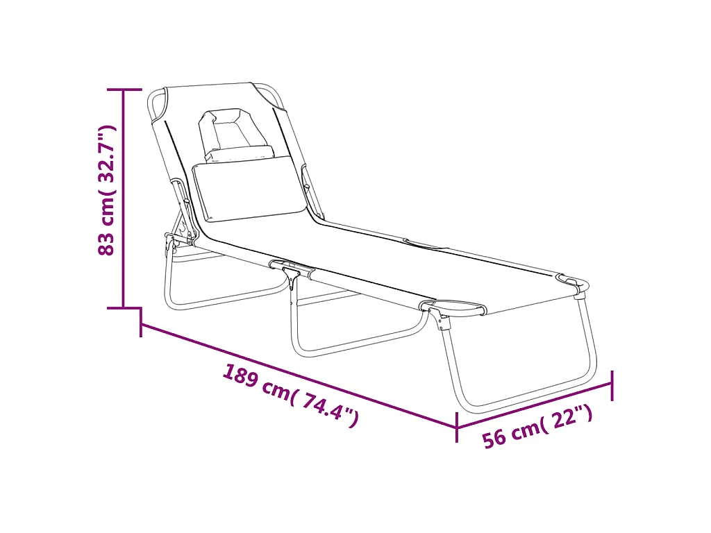 Chaise longue pliante rouge tissu oxford acier enduit de poudre