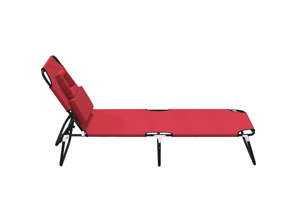 Chaise longue pliante rouge tissu oxford acier enduit de poudre