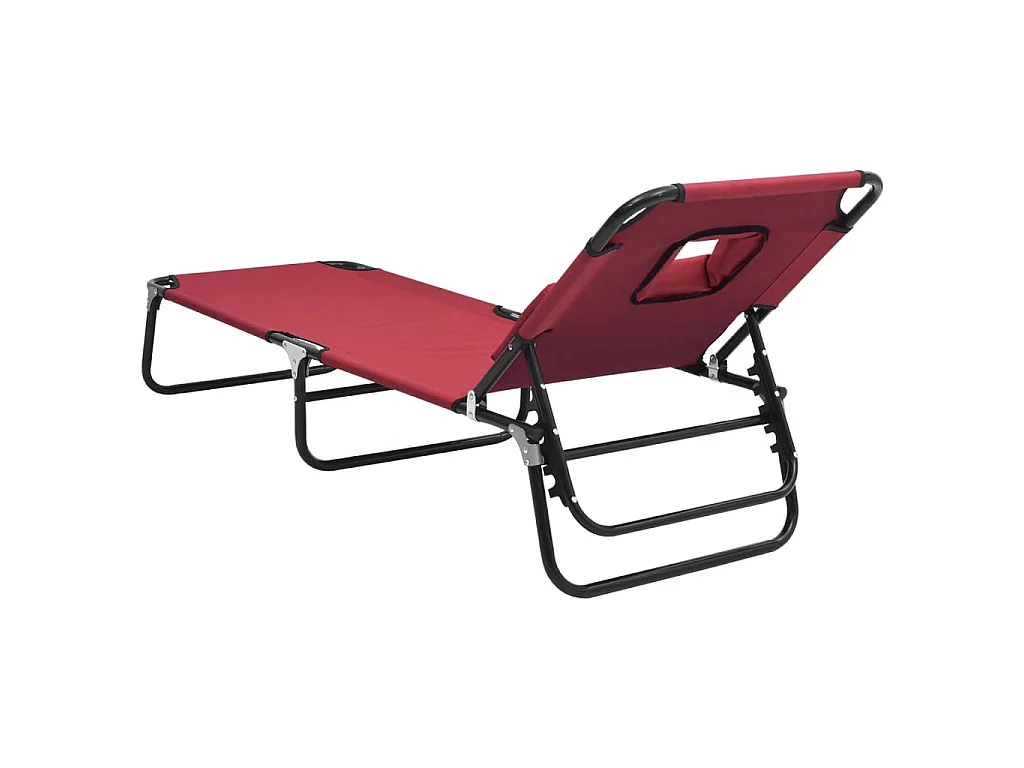 Chaise longue pliante rouge tissu oxford acier enduit de poudre