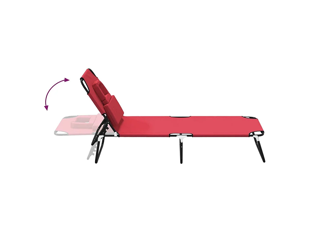 Chaise longue pliante rouge tissu oxford acier enduit de poudre