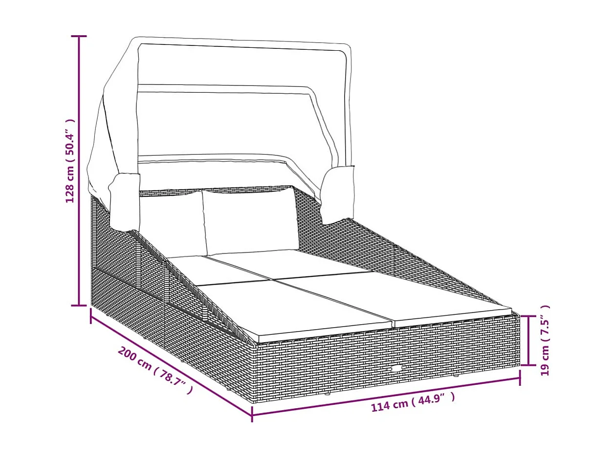 Transat avec toit pliable marron 200x114x128 cm résine tressée