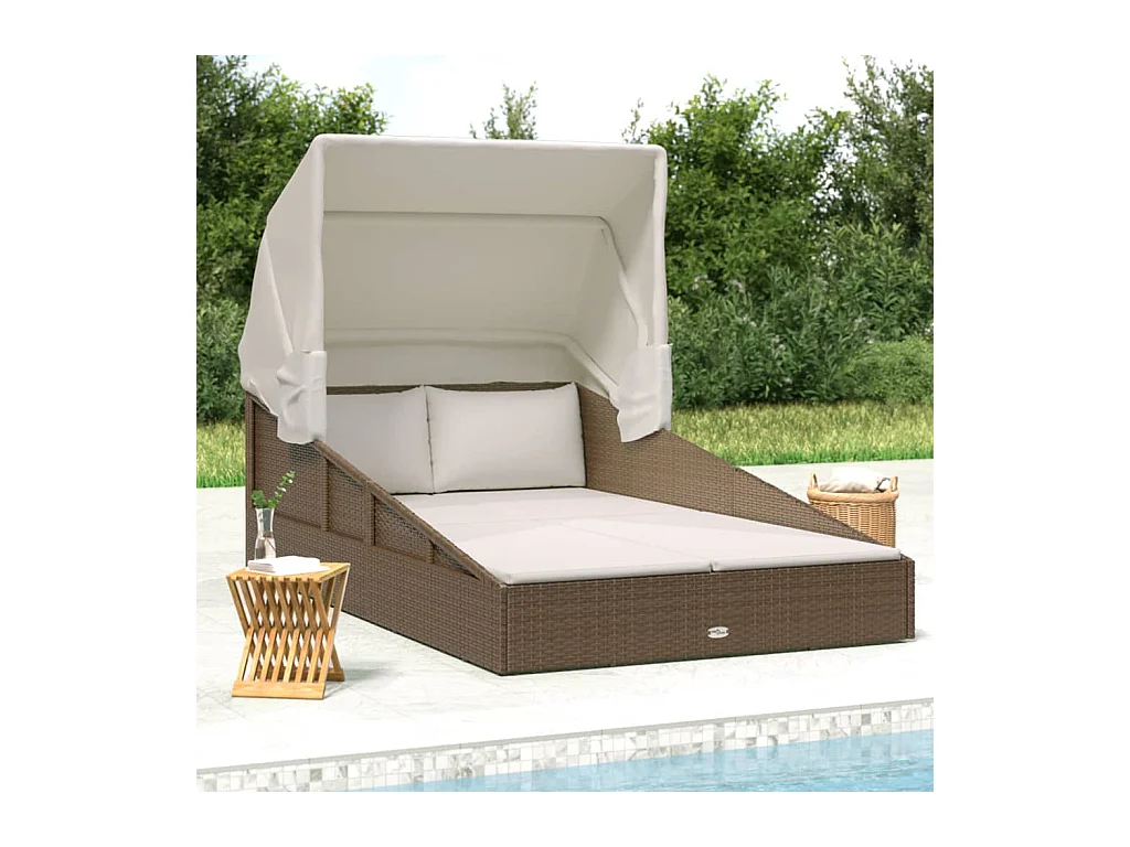 Transat avec toit pliable marron 200x114x128 cm résine tressée