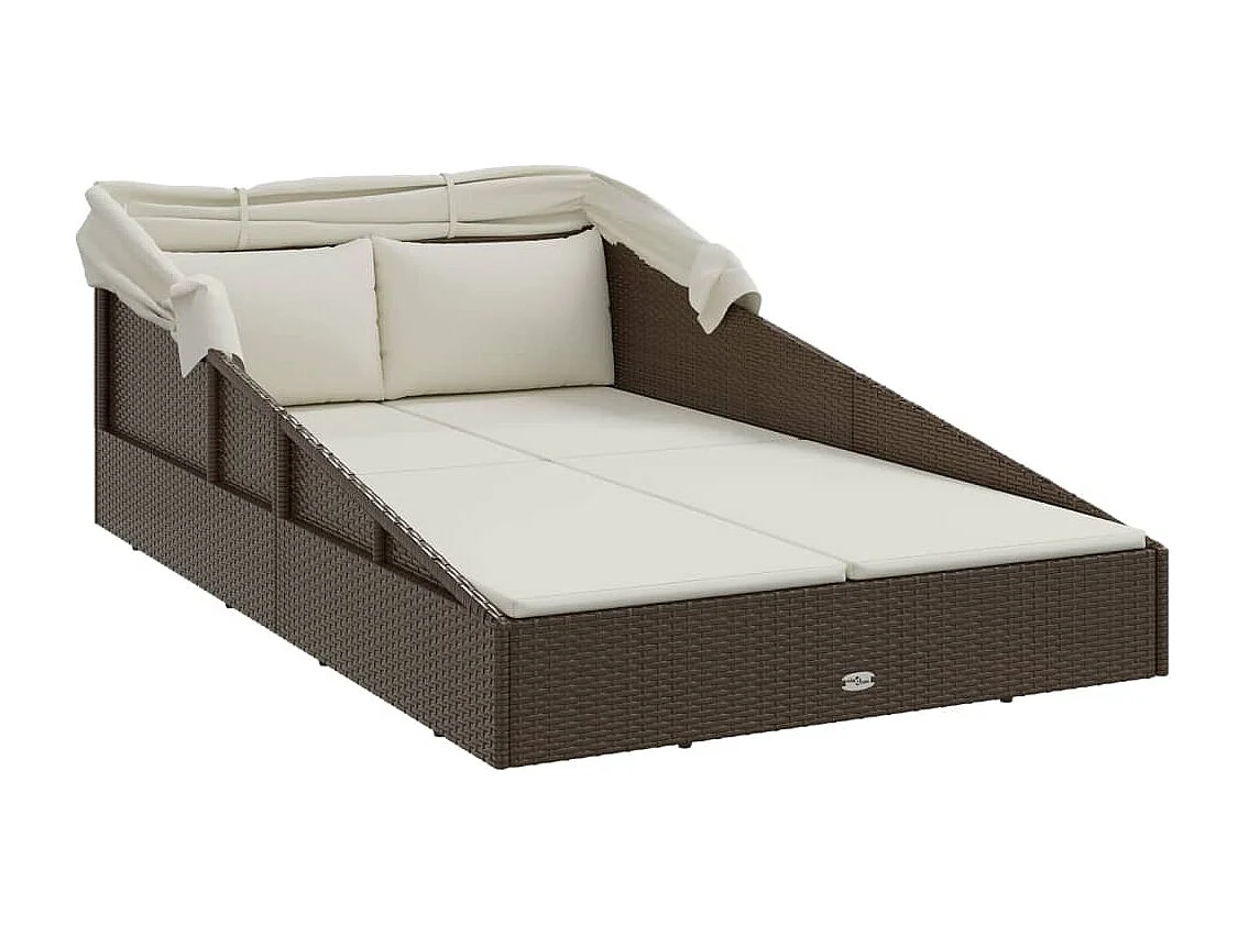 Transat avec toit pliable marron 200x114x128 cm résine tressée