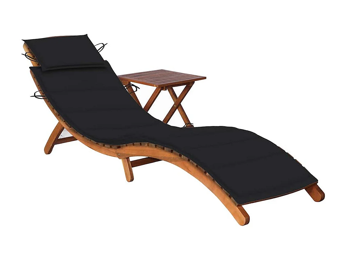 Chaise longue de jardin avec table et coussin Bois d'acacia